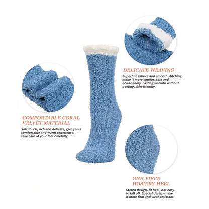 4 Pairs Women Winter Warm Fuzzy Socks Thick Thermal Solid Soft Fluffy Socks Cute Fashion Slipper Home Floor Sleeping Socks