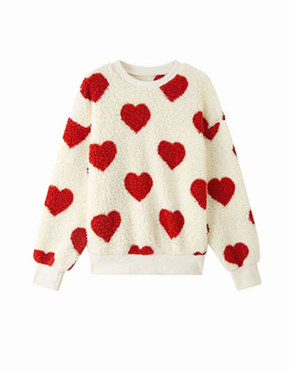 Sweaters for Women Valentine'S Day Heart Printed Pullover Sweaters Warm Fuzzy Crewneck Sweaters